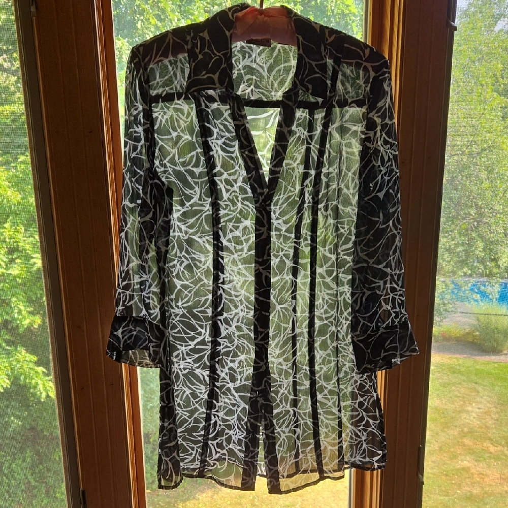 Chico's Black and White Sheer Blouse